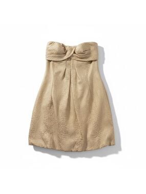 Caché Gold Metallic Strapless Bubble Hem Y2K Cocktail Formal Dress 8 EUC